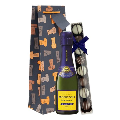 Monopole Heidsieck Co. Blue Top Brut 20cl & Fine Artisanal Truffles Gift Bag